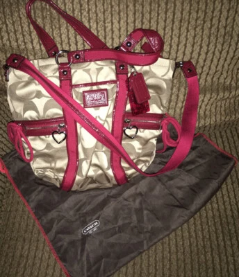 Bolso de Mano Coach Poppy Signature C Caqui con Acento Rojo F20101 Nuevo sin Etiquetas Foto 1 de 4