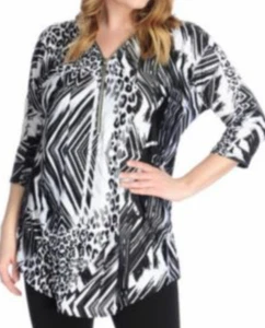 Paula Deen Print Knit 3/4 Dolman Sleeve Zipper Detail Shirttail Hem Top Tunic S - Bild 1 von 7