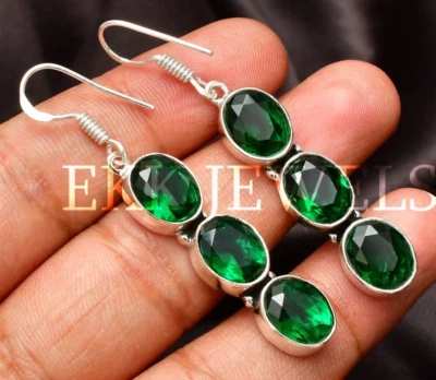 Pendiente de joyería hecho a mano de plata de ley 925 con piedras preciosas de diopsido cromado de 2,10" Foto 1 de 4