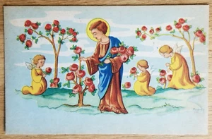 Heilige Rosenpflückung mit Engeln Vintage Postkarte PC 1900er Belgien ungebraucht christlich - Bild 1 von 1
