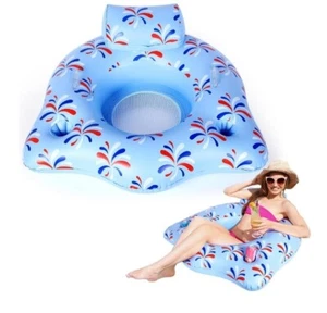 47 Inch Patriotic Inflatable Pool Floats Heavy Duty W/Cup Holder 2 Grip Handle - Picture 1 of 4