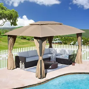 SHPAI 10x14FT Gazebo w/Double Roofs, Curtain& Netting, for Patio, Backyard,Brown - Picture 1 of 8