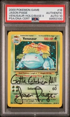 AUTO PSA 10 Jason Paige signed Venusaur 2000 Pokémon holo Base Set 2 Autographed - Image 1 of 4