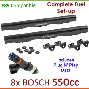8x Nuevos inyectores y riel de combustible Bosch 550cc E85 configuración para Holden HSV Maloo R8 LPG VE - Imagen 1 de 4
