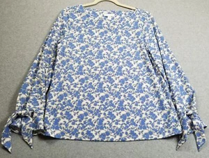 Charter Club Top Women’s Medium M Blue White Floral Long Sleeve Blouse Boatneck - Picture 1 of 9
