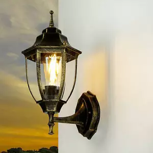 Wandlampe außen Gold IP44 E27 Glas Aluminium Wand Außenleuchte Haus Garten - Bild 1 von 9