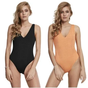 Urban Classics Ladies Crinkle High Leg Swimsuit Badeanzug Badekleidung Strand - Picture 1 of 26