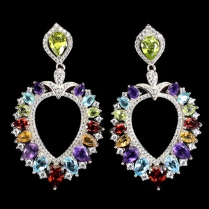 925 Sterling Silver Earrings Pear Mozambique Garnet Citrine Gemstone Jewelry - Picture 1 of 14