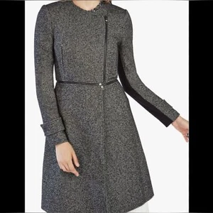 BCBGMAXAZRIA JARRETT TWEED JACKET COAT Black Grey Tweed Size M - Picture 1 of 12