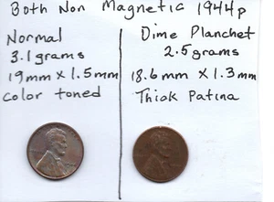 1944 P Lincoln Cent 1c VF Compare Copper Bronze Zinc Weight dime planchet scarce - Picture 1 of 2