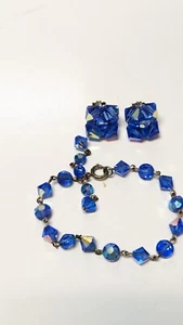 Vintage blauer Kristall Aurora Borealis Armband & Aufsteck Ohrring Set - Bild 1 von 14
