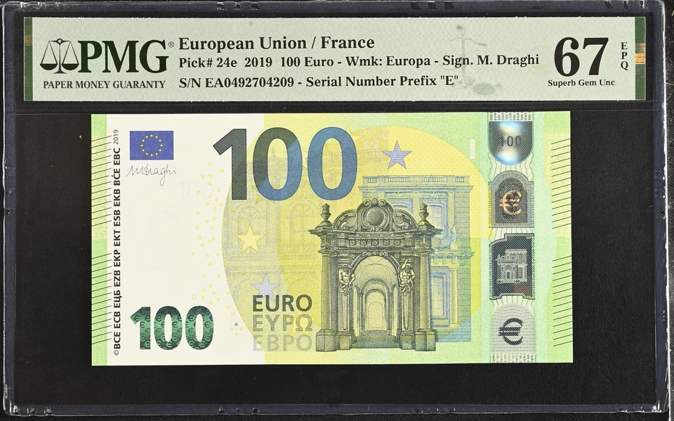 Euro 100 Euro Francia 2019 P 24 u Prefijo Excelente Gema UNC PMG 67 EPQ Foto 1 de 3