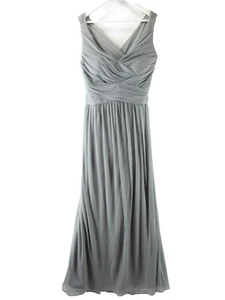 David's Bridal Dress 16 Gray Gown Crossover Long Sleeveless Wedding Prom Formal - Picture 1 of 12
