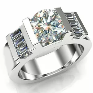 3.28 Ct Vvs1 Near White Round Moissanite Wedding Men's Ring 925 Silver Size 9 - Picture 1 of 1