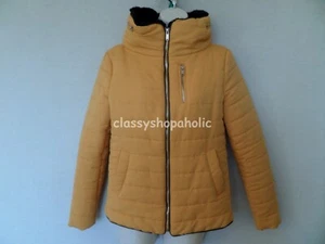 New Look Yellow Ochre Puffer Jacket with Faux Fur Collar - Size 8 - Picture 1 of 5