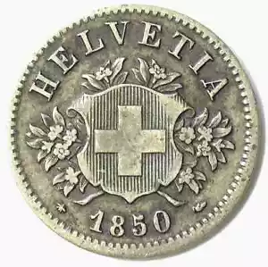 SWITZERLAND 1850BB 20 RAPPEN VERY NICE CH VF KM-7 - Picture 1 of 2