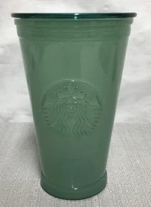 Starbucks Recycled Green Glass Tumbler 16 oz Cold To Go Cup W Lid Made In Spain - Picture 1 of 11