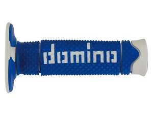 COPPIA MANOPOLE MOTO CROSS DOMINO RACING BLU BIANCO SOFT GRIPS 120 mm UNIVERSALI - Imagen 1 de 2