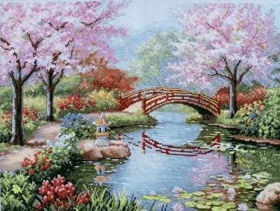 (C82) Completed Dimensions JAPANESE GARDEN Cross Stitch Picture # 38cm x 29cm - Image 1 of 4