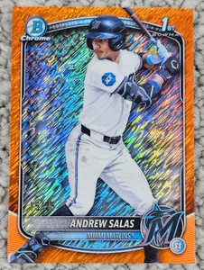 2025 Bowman Chrome 1st Andrew Salas Orange Shimmer Rookie /25 # BCP-156 Marlins - Bild 1 von 2