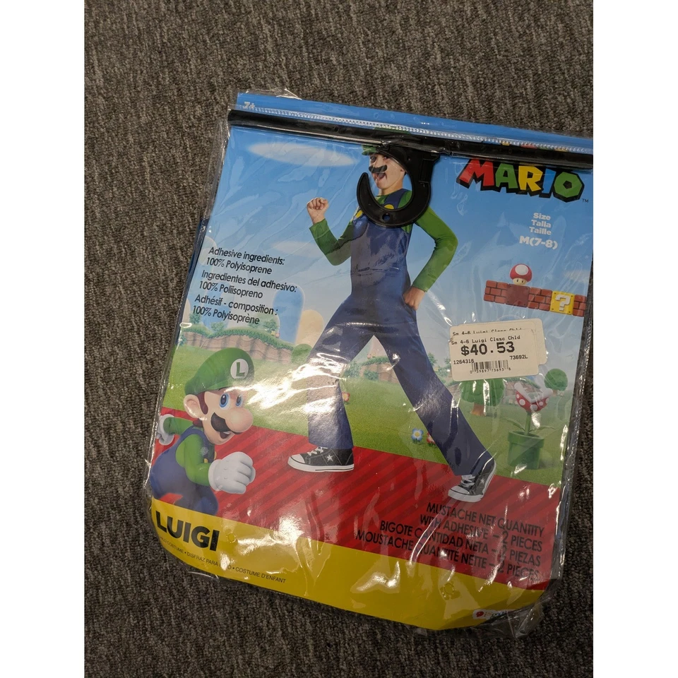 Nintendo Luigi Child Costume M 7 8 Halloween Mario Bros Role Play - Image 1 of 4