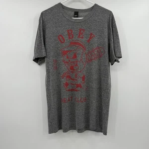 Camiseta Obey Hombres XL Gris Manga Corta Ligera Beat Club Béisbol Cuello Redondo - Imagen 1 de 9