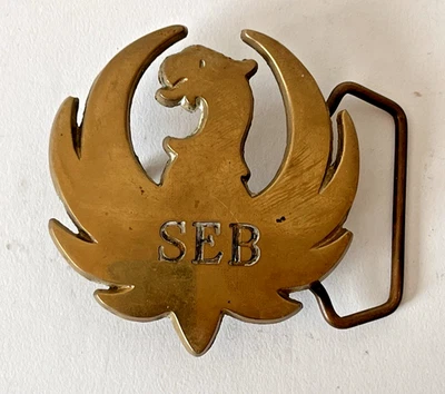 Винтажная пряжка ремня из цельной латуни 1970-е BBB Baron Ruger Phoenix Dragon - Изображение 1 из 4