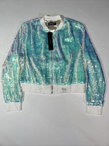 Allegra K Women's Sequin Jacket Blue/Green/Purple Black Interior Liner Size M - Picture 1 of 8