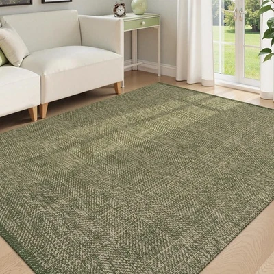Washable Kitchen Rug, 5' x 8', Green, Modern Geometric Area Rug - Image 1 of 4