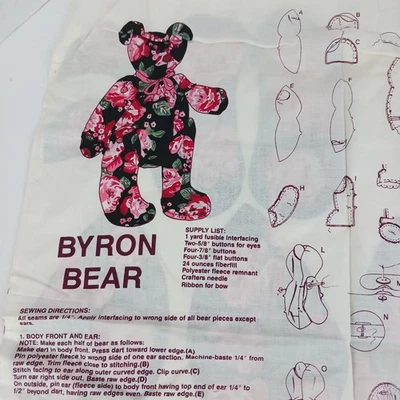 Oso de peluche Cranston Byron escultura beige rosa botón junta 21" panel de tela Foto 1 de 2