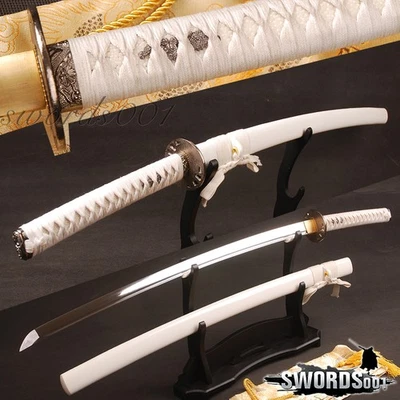 White Japanese Samurai Katana Hero Sword T10 Carbon Steel Sharp Blade Full Tang - Image 1 of 4