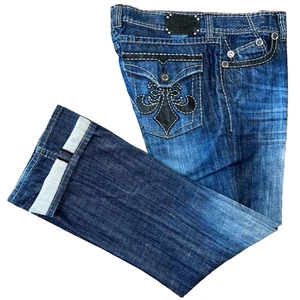 Affliction Cooper Relaxed Boot Jeans Gr. 40 blau Pattentaschen Kontrastnähte Y2K - Bild 1 von 11