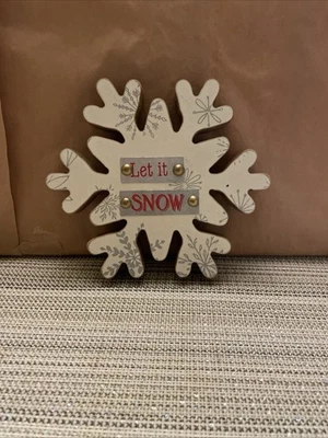 Floco de neve de Natal LET IT SNOW placa de madeira arte de parede festiva decoração de férias 7” - Imagem 1 de 4