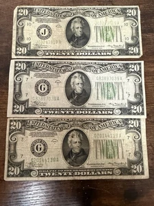 $20 Bills 3 Different 1934,1934A,1934A Circulated - Picture 1 of 2