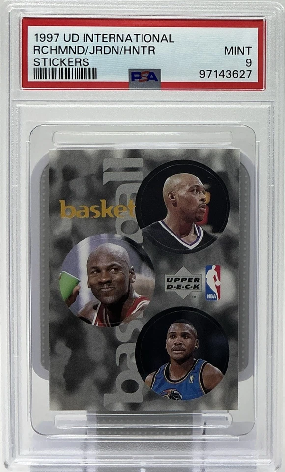 Pegatinas internacionales Michael Jordan PSA 9-1997 Upper Deck con Mitch Richmond Foto 1 de 4