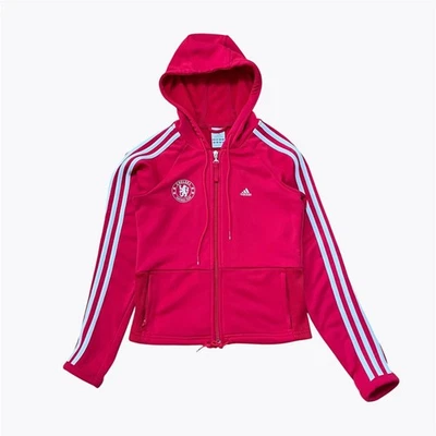 Adidas Chelsea Football Women's 8 Full Zip Hoodie Track Jacket Stripes Pink - Image 1 of 4
