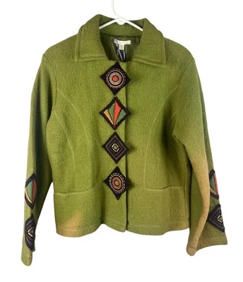 Chaqueta de lana verde Carson para mujer con botones funky medianos nueva con etiquetas Foto 1 de 4