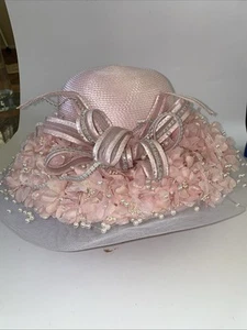Vintage JFY Collection Pink & Pearl Strohhut Damen ausgefallen Kirche Derby - Bild 1 von 8