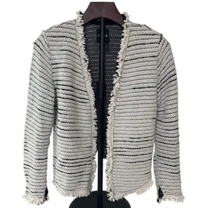 NIC+ZOE Black and White Metallic Thread Open Front Cardigan Blazer Size Small - Picture 1 of 4