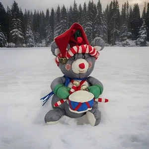 Vintage Nylon Puffy Christmas Stuffy Mouse Trommel Plüschtier 90er **LESEN** - Bild 1 von 8