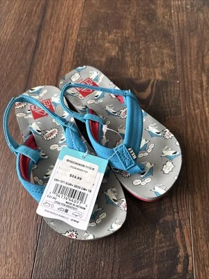 NEW REEF Little Ahi Youth Back Strap Sandals , Kids 11-12 Shark Turquoise/Red - Image 1 of 2