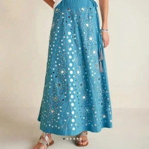 NEW Soft Surroundings Turquoise Sequin Mirror Beaded Preciosa Maxi Skirt Size PS - Picture 1 of 14