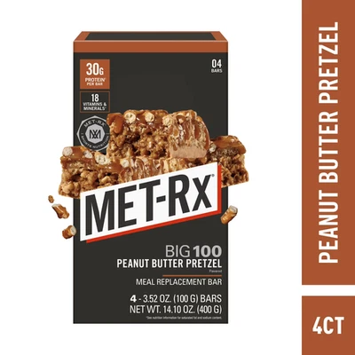 MET-Rx Big 100 Protein Bars, Peanut Butter Pretzel Bars, 4 Ct - Image 1 of 4