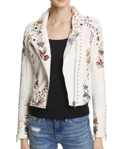 BLANKNYC Floral Embroidered Studded Faux Leather Biker Moto Jacket Size Medium  - Bild 1 von 11