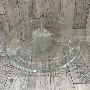 Vintage Depression Glass Clear Divided Serving Dish Sunburst Pattern Relish Tray - Picture 1 of 6