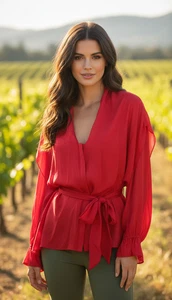 Blusa Rachel Zoe Hombro Frío Manga Larga Cinturón Rojo Corbata Cintura Fluido Top S - Imagen 1 de 13