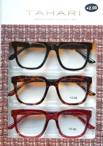 TAHARI PREMIUM 3 PACK READING GLASSES READERS MULTI COLOR +2.00 NEW AUTHENTIC - Picture 1 of 2