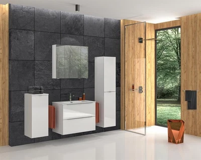 Badmöbel Set mit Waschbecken ADEL WEISS 80 cm Hochglanz Soft-Close MONTIERT - Bild 1 von 4