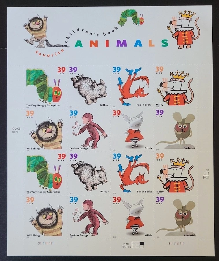 US 2006 #3987-3994 (3994a) 39c Children's Book Animals sheet of 16 MNH - Image 1 of 1