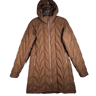 Outdoor Research Goose Down Parka Womens M Brown Quilted 650 Fill Removable Hood - Image 1 of 4